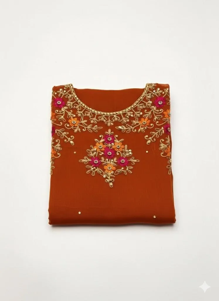 3 Piece Unstitched Dress for Women's | Party Wear | Organza Embroidered Suit | Handmade Aari & Zari Work | Kataan Silk Trouser