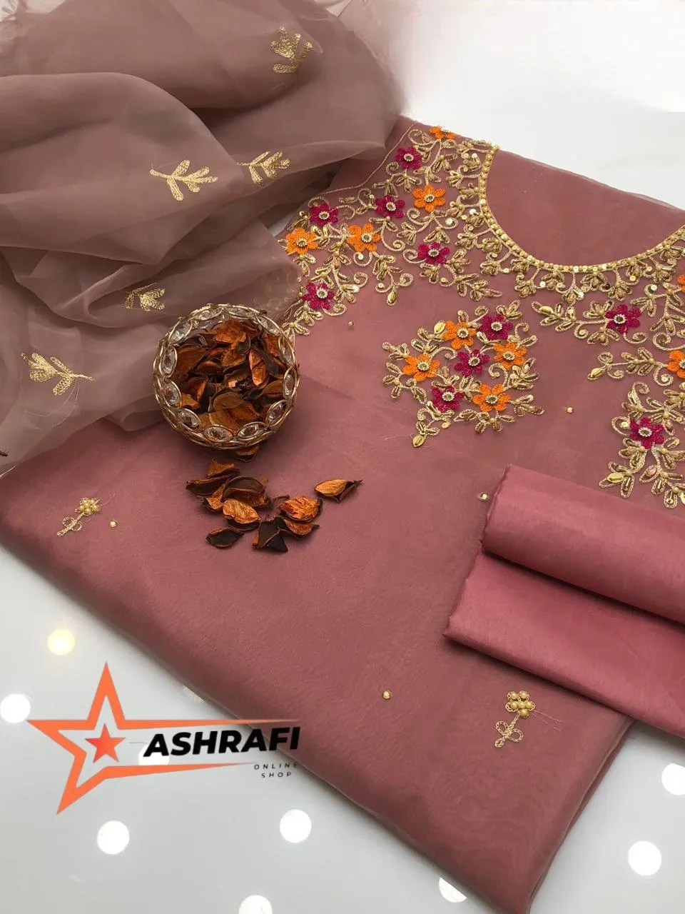 3 Piece Unstitched Dress for Women's | Party Wear | Organza Embroidered Suit | Handmade Aari & Zari Work | Kataan Silk Trouser | Customized