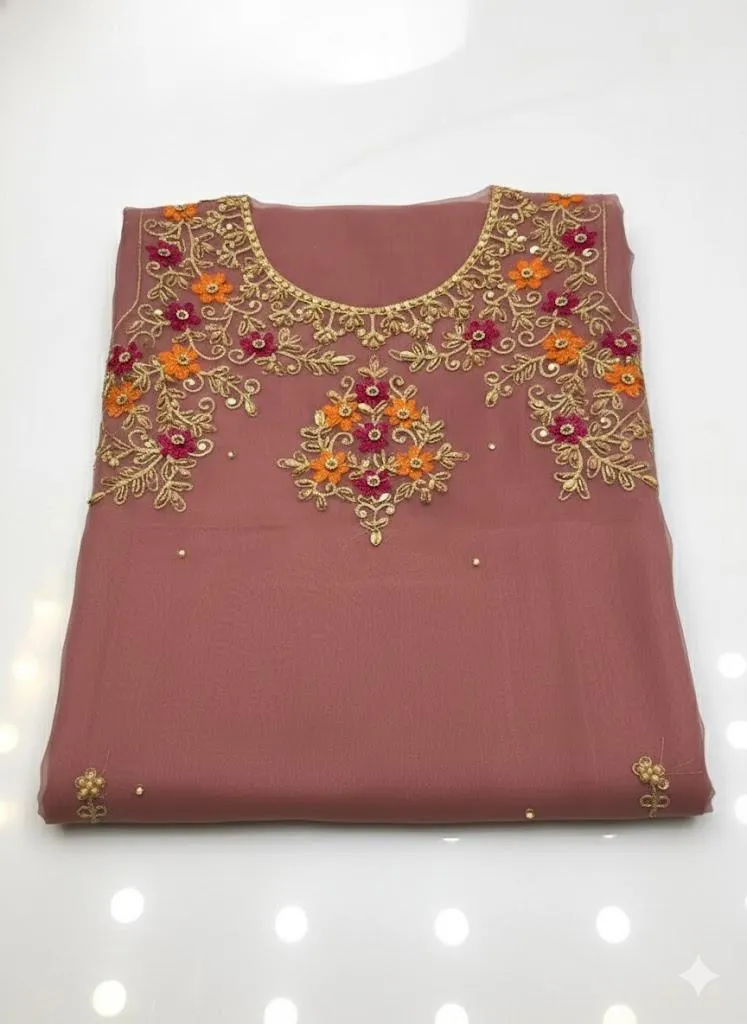 3 Piece Unstitched Dress for Women's | Party Wear | Organza Embroidered Suit | Handmade Aari & Zari Work | Kataan Silk Trouser | Customized
