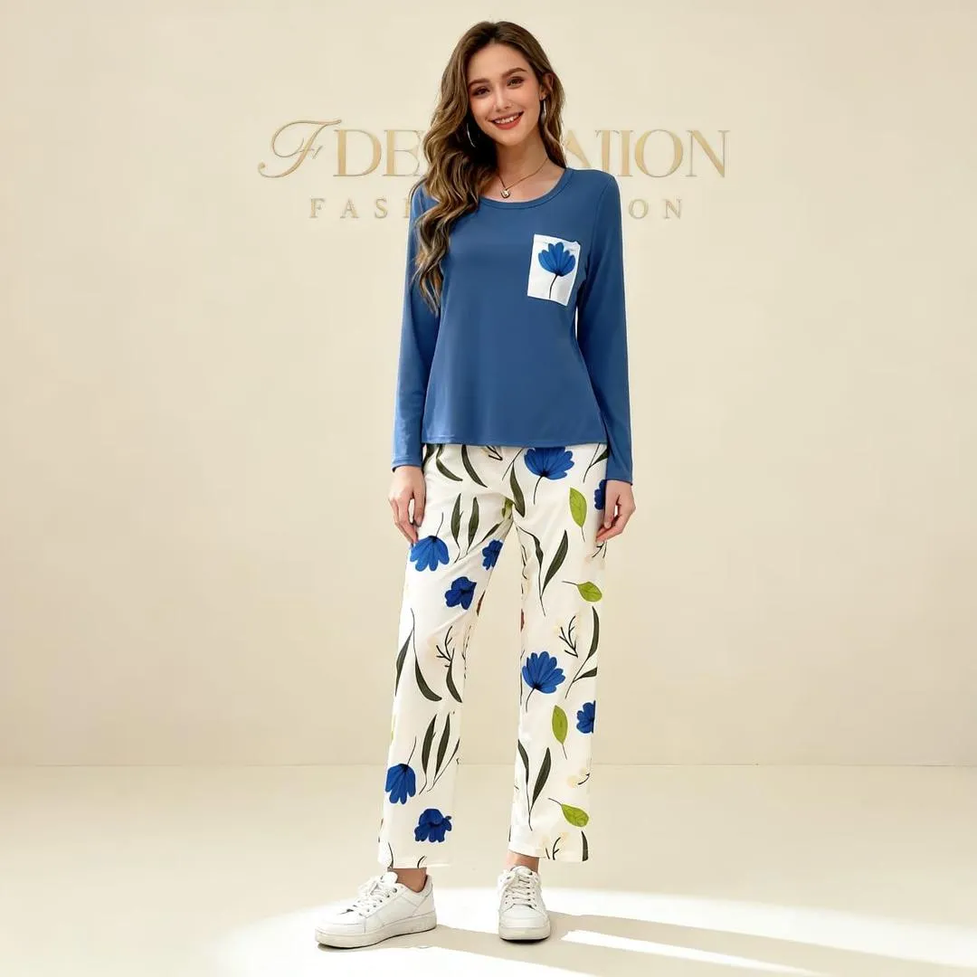 2 Pcs Women's Stitched Jersey Printed Night Suit