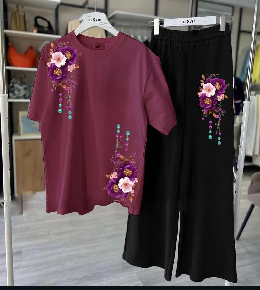 2 Pcs Women's Stitched Jersey Printed Night Suit