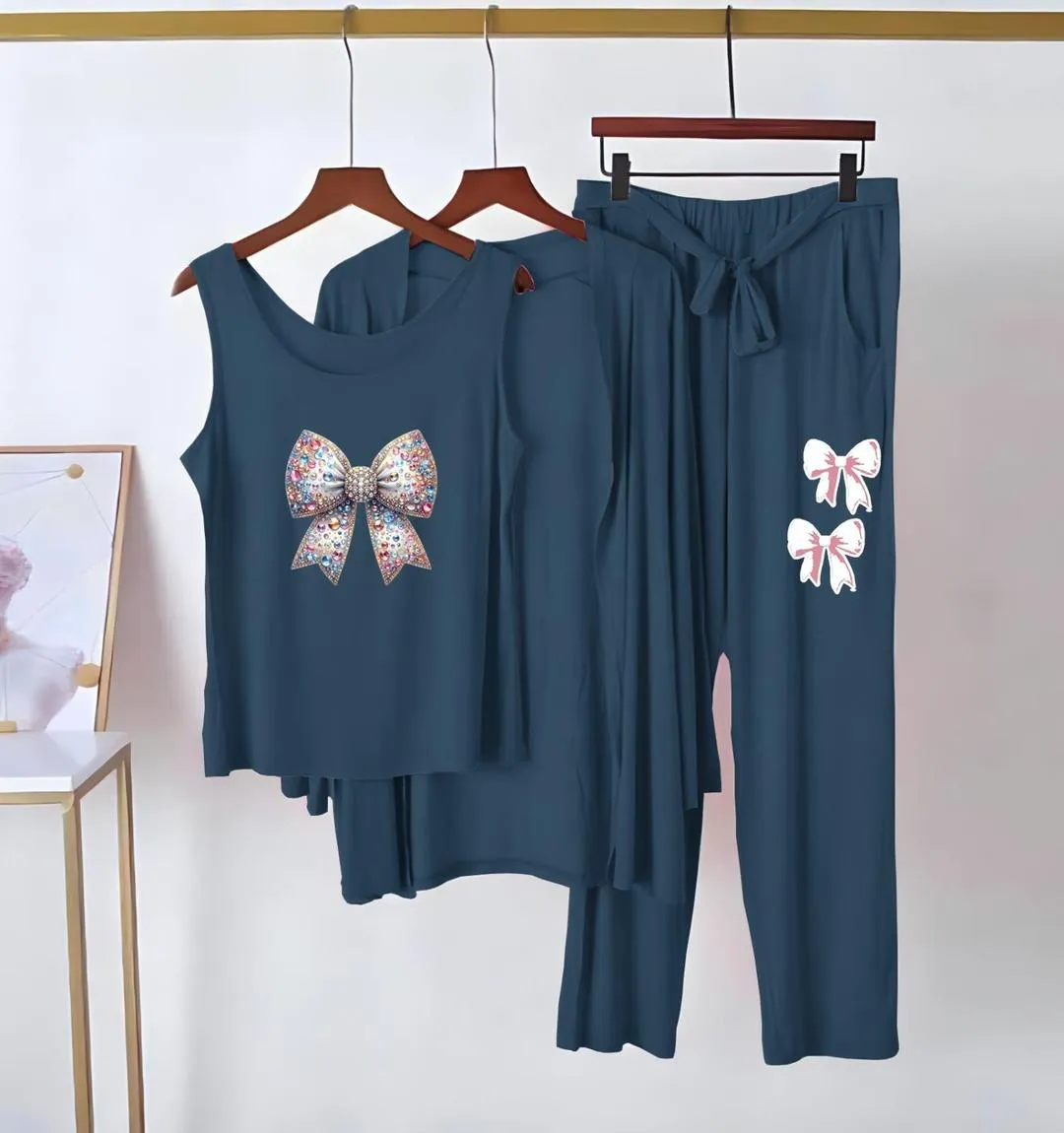 3 Pcs Women's Stitched Jersey Printed Night Suit