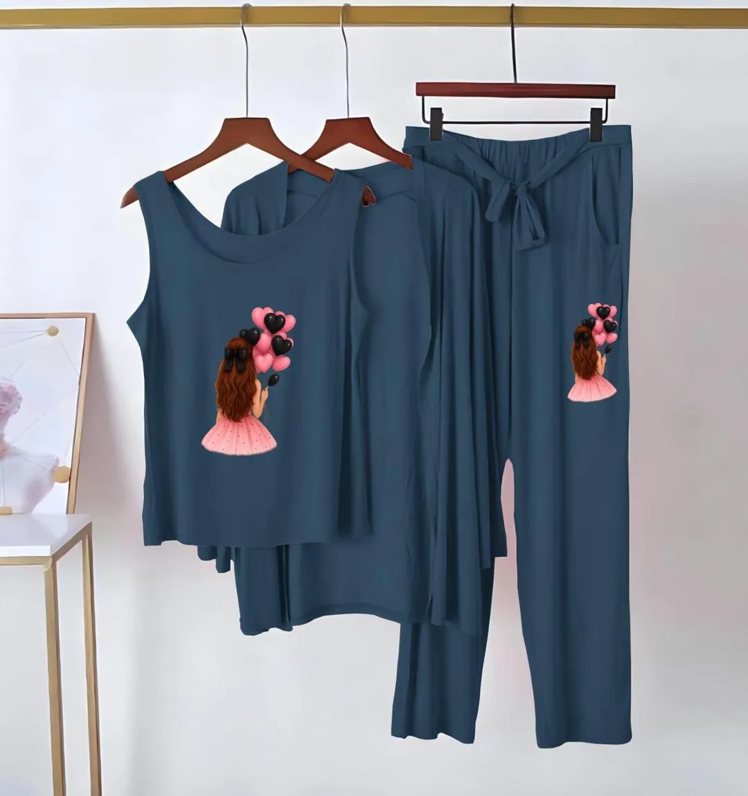 3 Pcs Women's Stitched Jersey Printed Night Suit