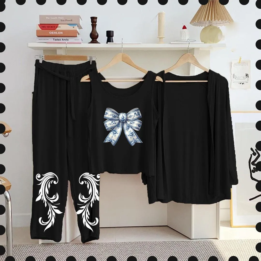 3 Pcs Women's Stitched Jersey Printed Night Suit