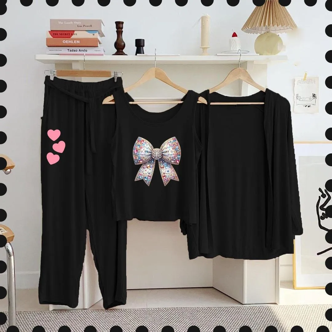 3 Pcs Women's Stitched Jersey Printed Night Suit