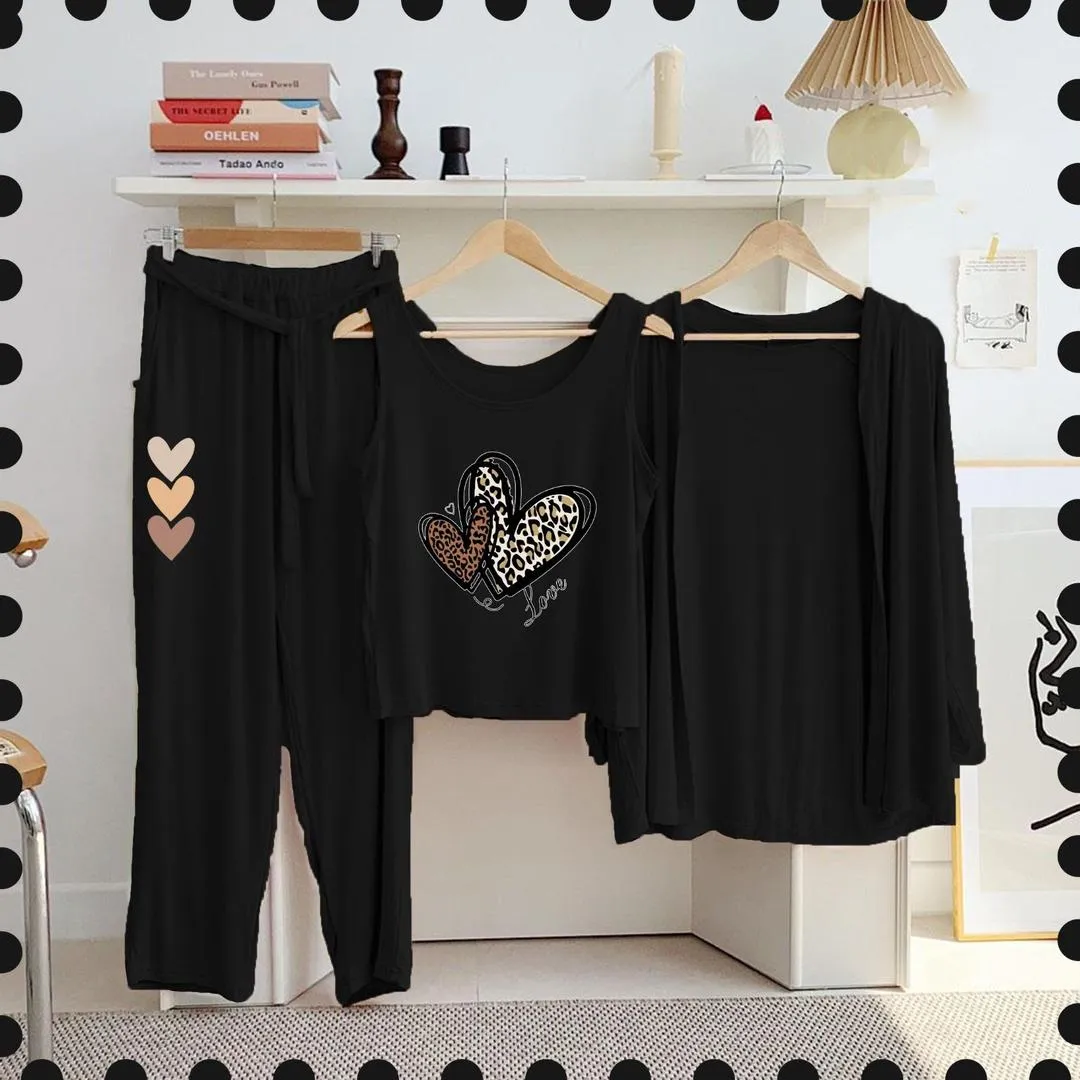 3 Pcs Women's Stitched Jersey Printed Night Suit