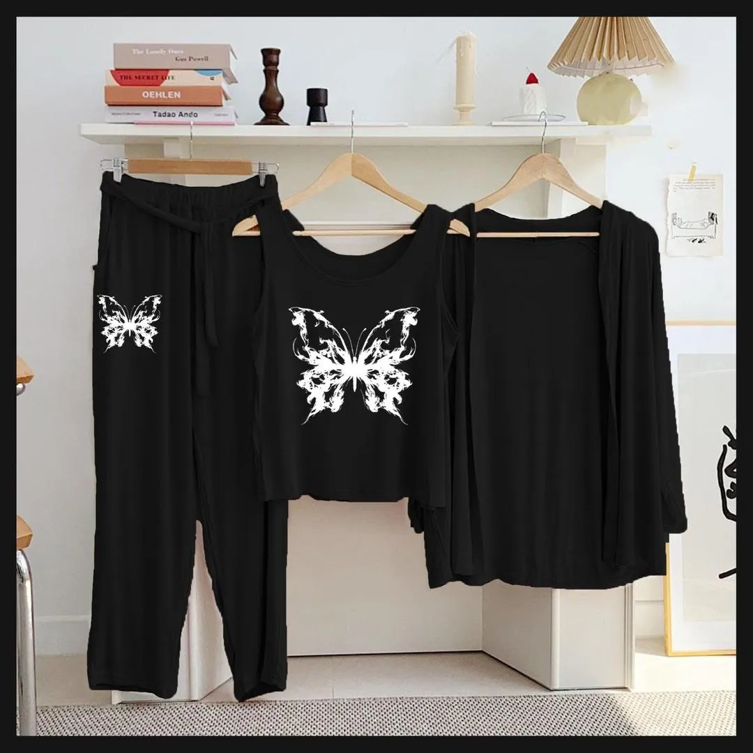 3 Pcs Women's Stitched Jersey Printed Night Suit