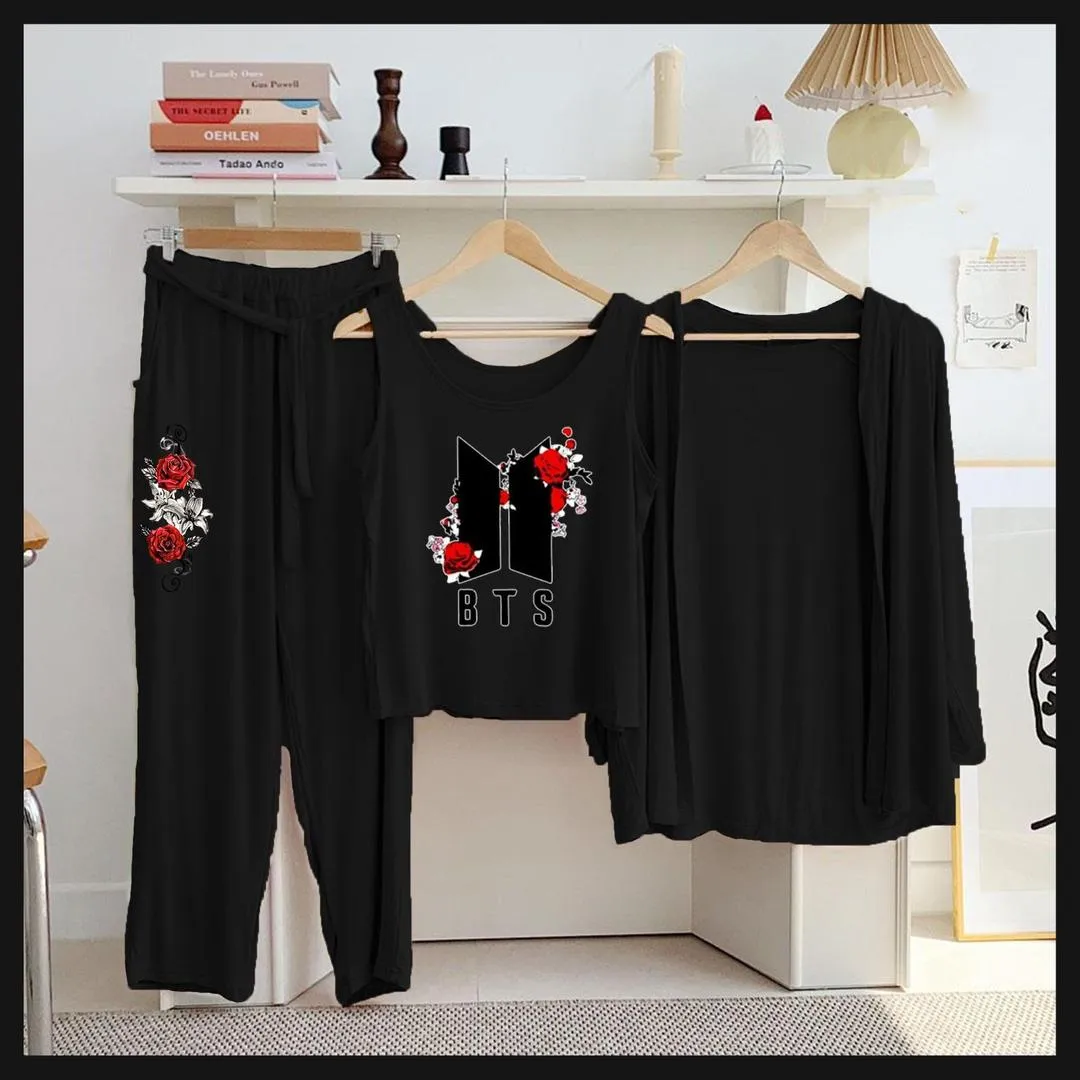 3 Pcs Women's Stitched Jersey Printed Night Suit