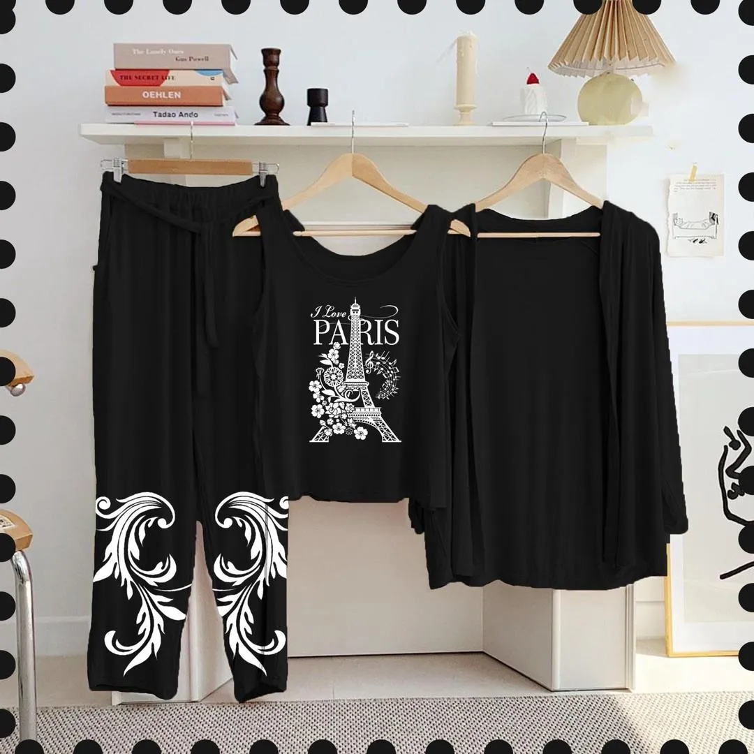 3 Pcs Women's Stitched Jersey Printed Night Suit