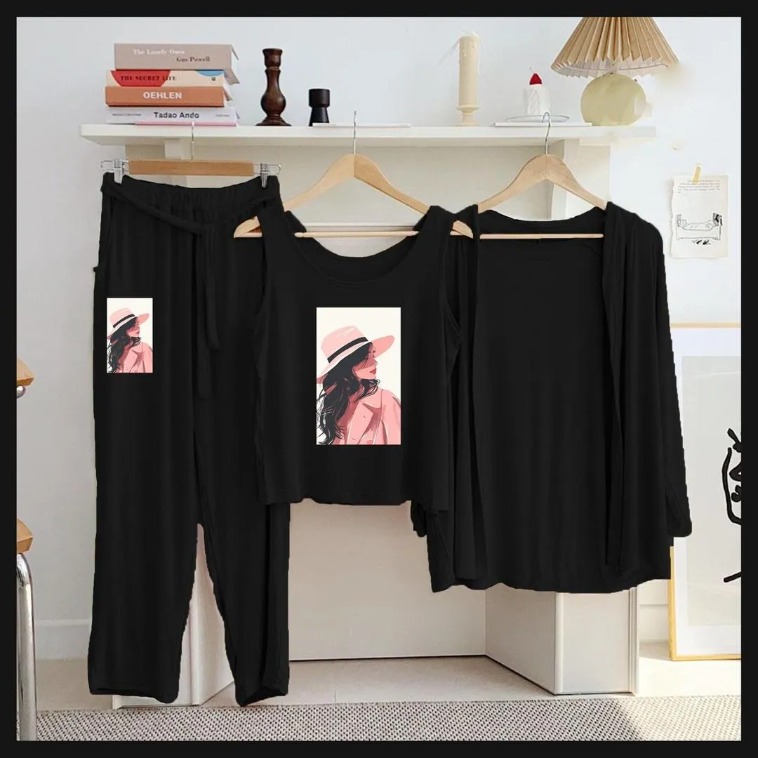 3 Pcs Women's Stitched Jersey Printed Night Suit