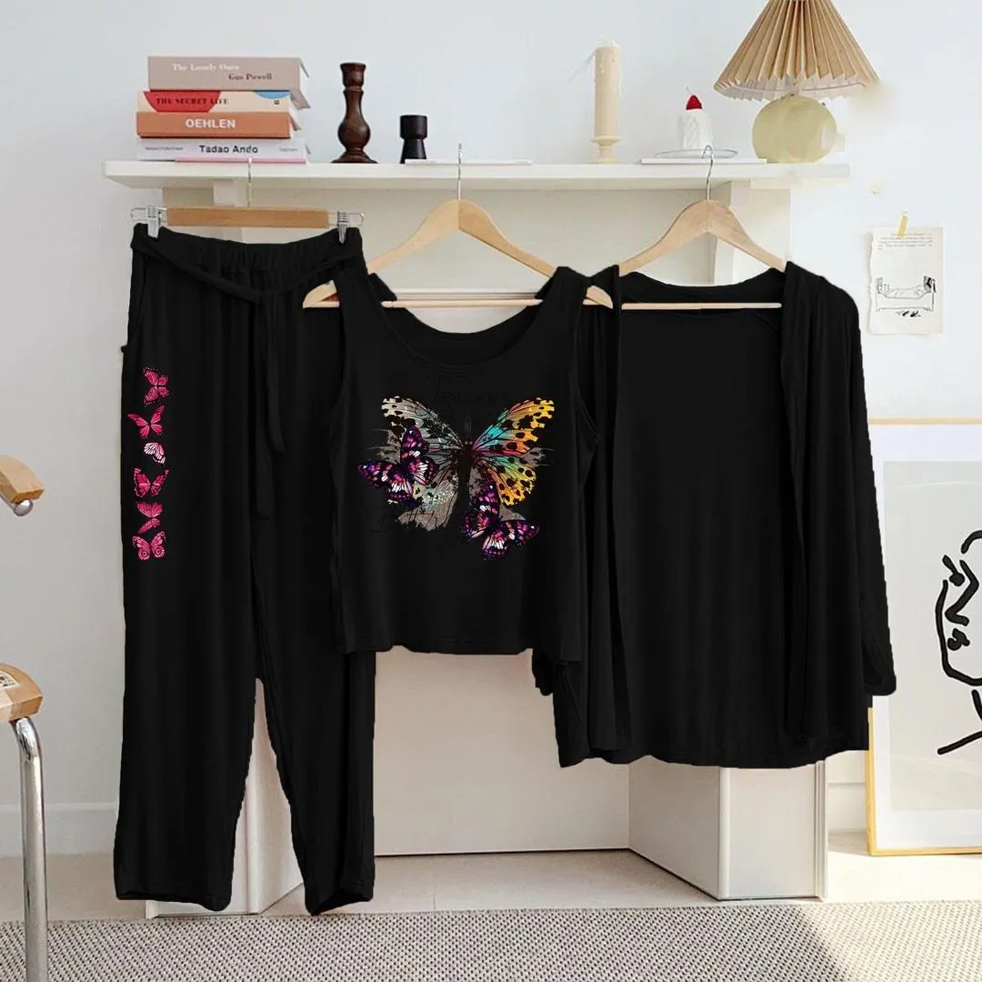 3 Pcs Women's Stitched Jersey Printed Night Suit