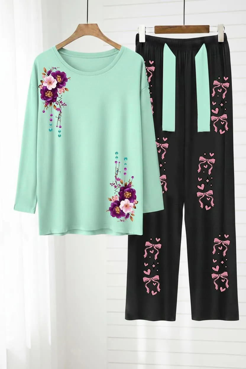 2 Pcs Women's Stitched Jersey Printed Night Suit