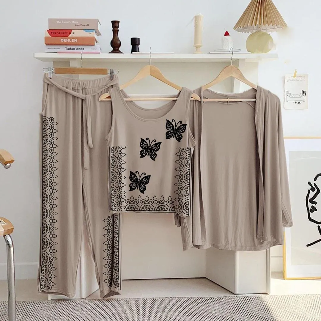 3 Pcs Women's Stitched Jersey Printed Night Suit