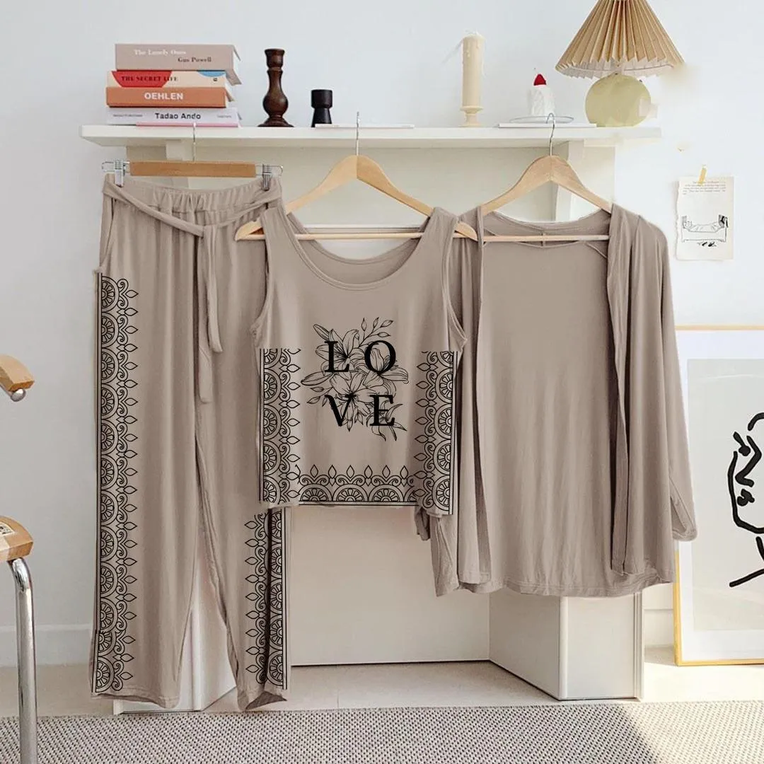 3 Pcs Women's Stitched Jersey Printed Night Suit