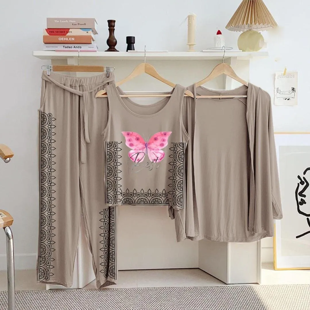 3 Pcs Women's Stitched Jersey Printed Night Suit