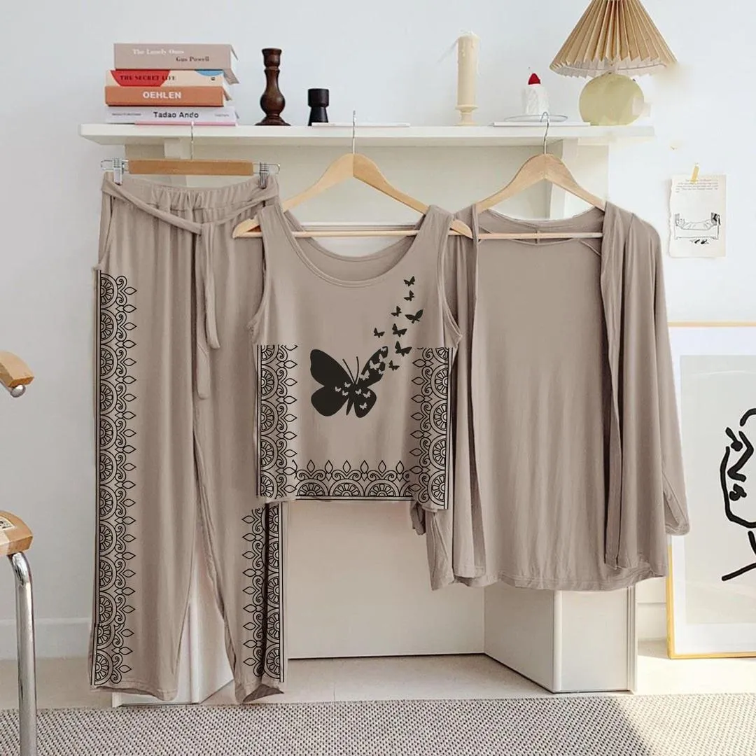 3 Pcs Women's Stitched Jersey Printed Night Suit