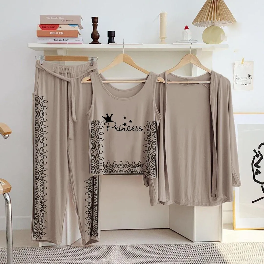 3 Pcs Women's Stitched Jersey Printed Night Suit