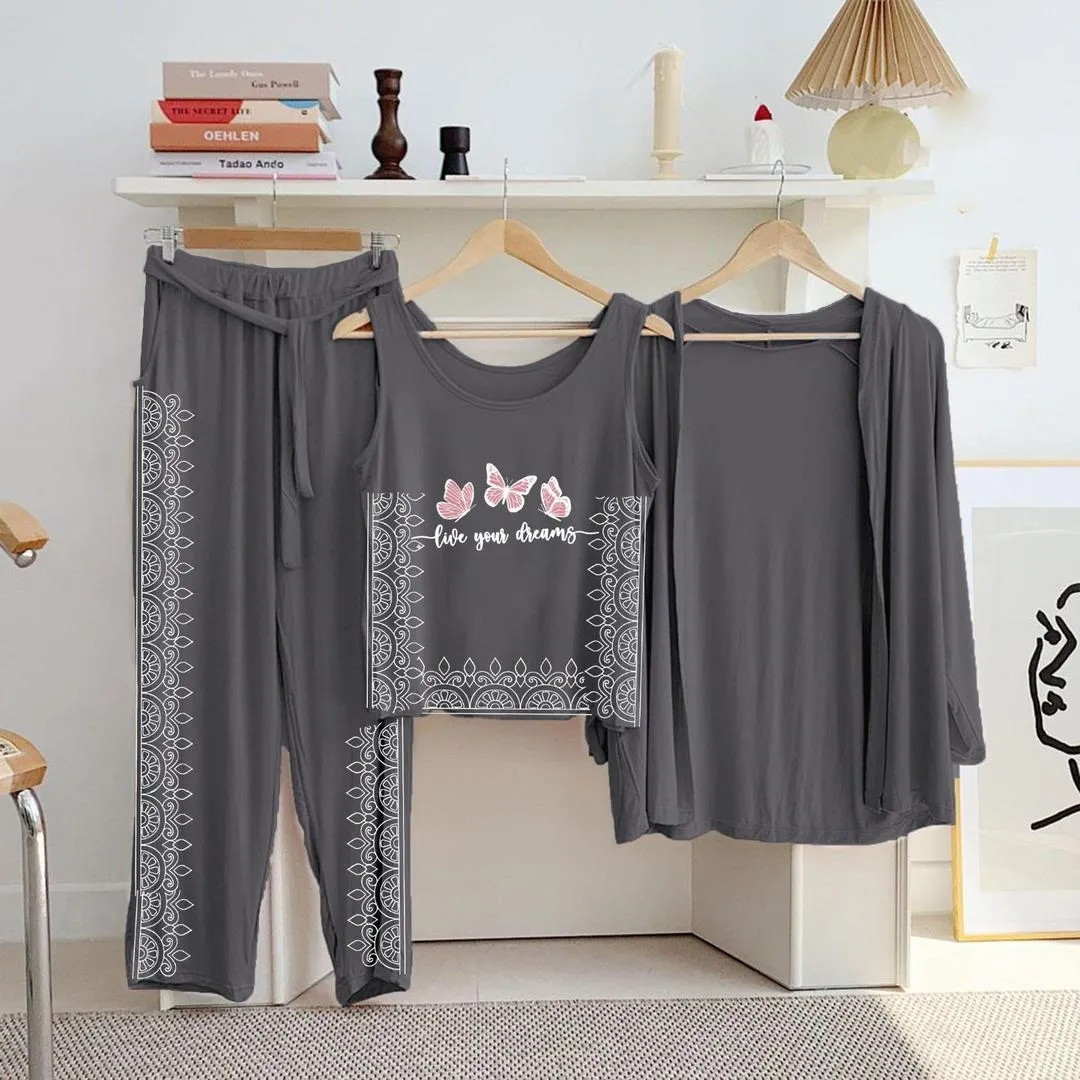 3 Pcs Women's Stitched Jersey Printed Night Suit