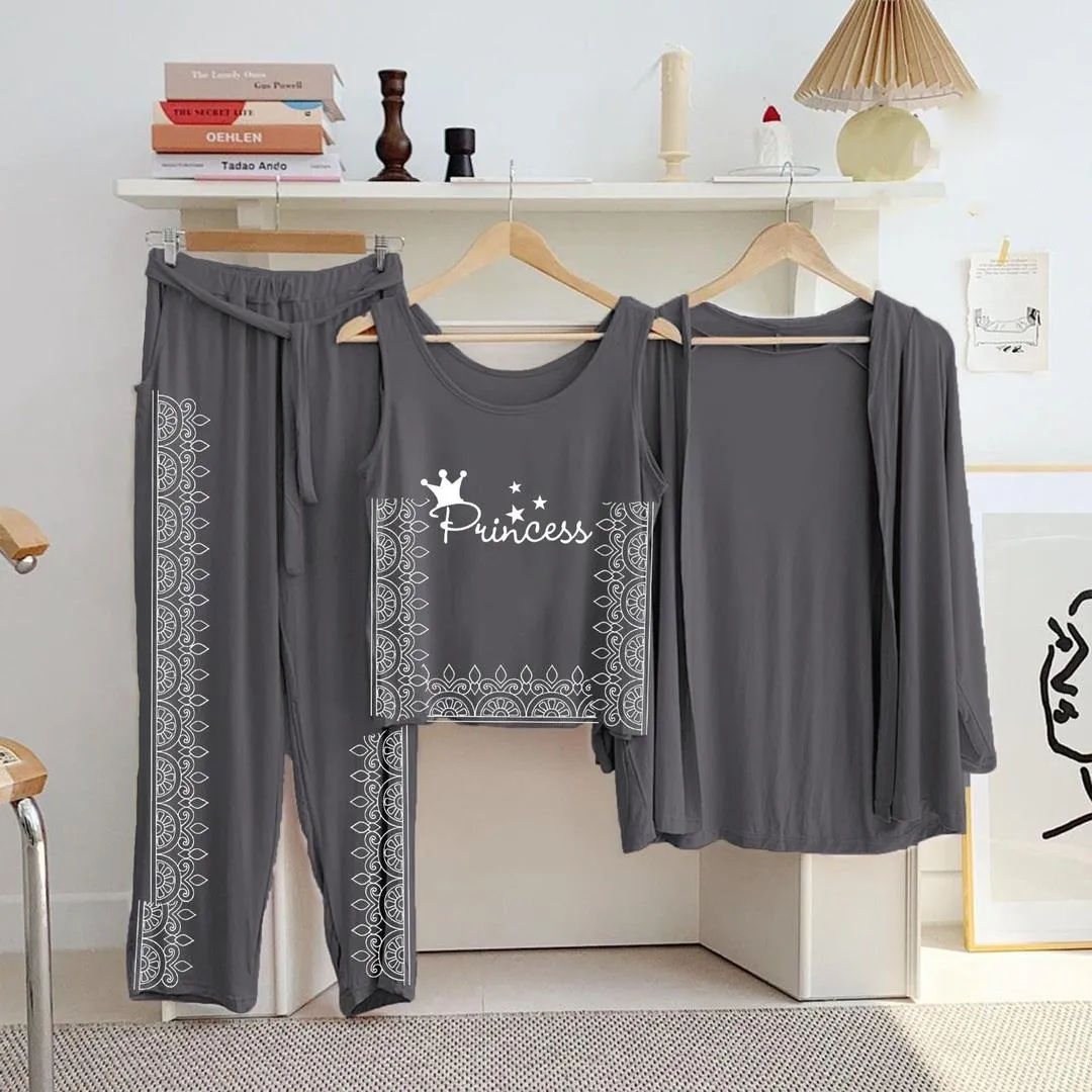 3 Pcs Women's Stitched Jersey Printed Night Suit