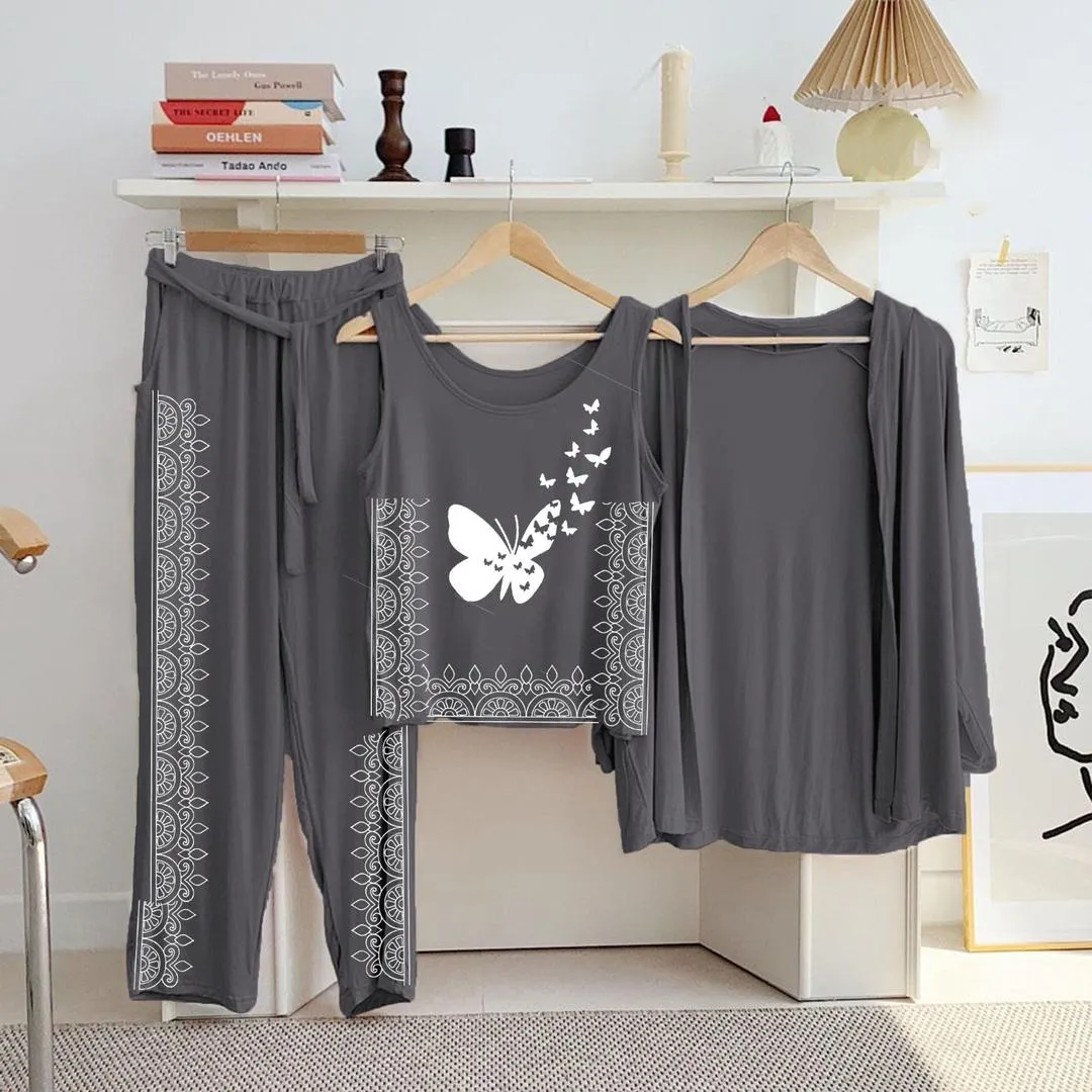 3 Pcs Women's Stitched Jersey Printed Night Suit