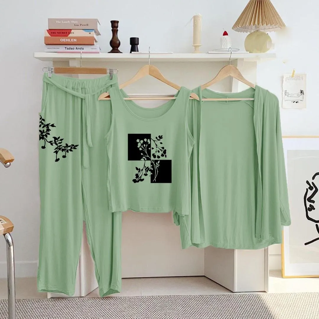 3 Pcs Women's Stitched Jersey Printed Night Suit