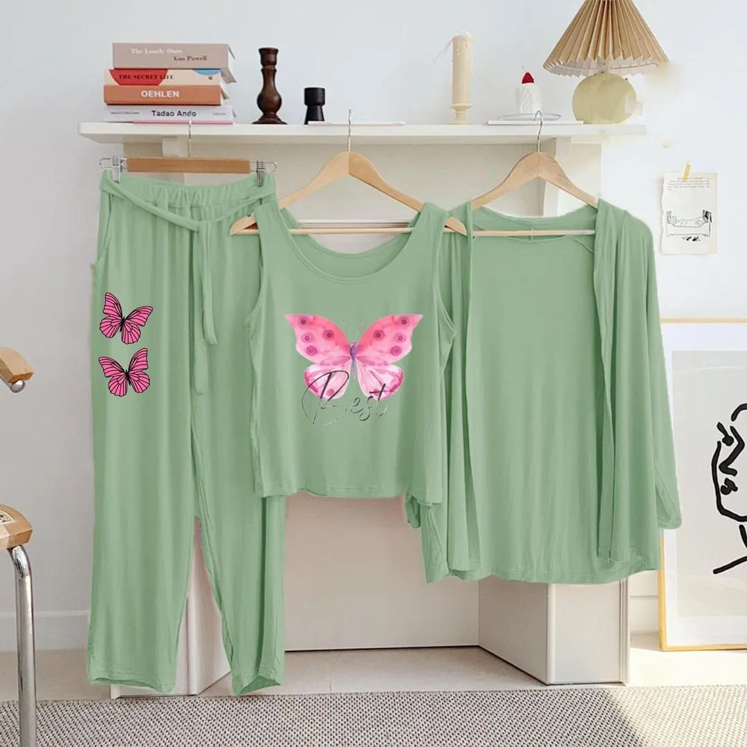 3 Pcs Women's Stitched Jersey Printed Night Suit