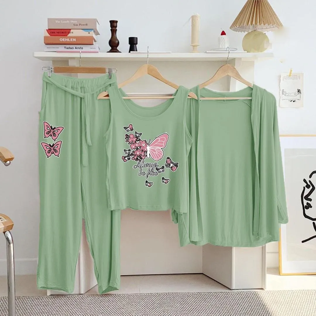 3 Pcs Women's Stitched Jersey Printed Night Suit