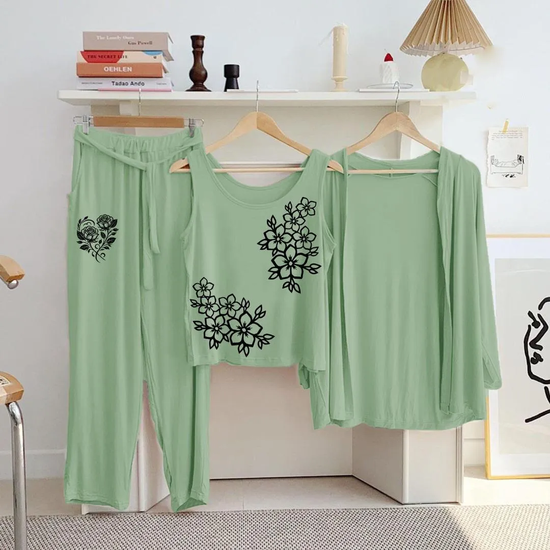 3 Pcs Women's Stitched Jersey Printed Night Suit