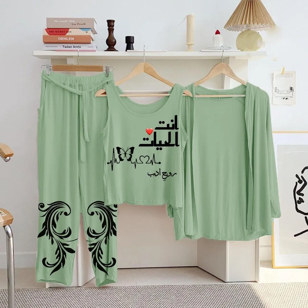 3 Pcs Women's Stitched Jersey Printed Night Suit