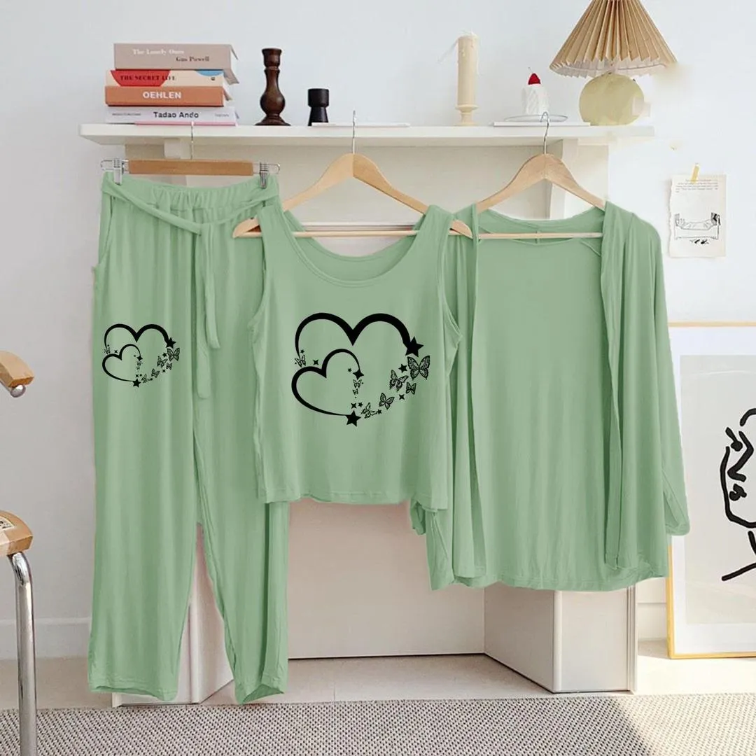 3 Pcs Women's Stitched Jersey Printed Night Suit