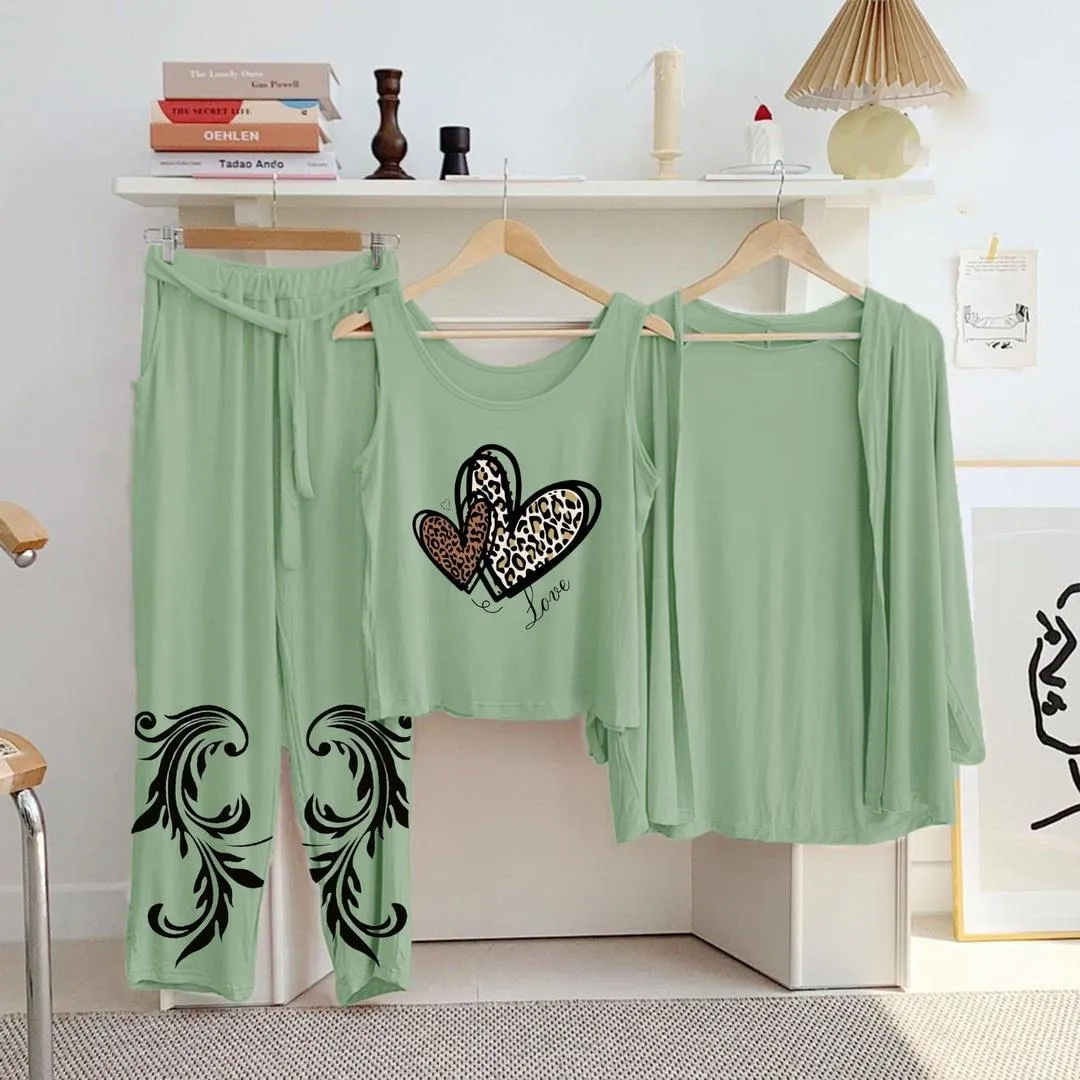 3 Pcs Women's Stitched Jersey Printed Night Suit