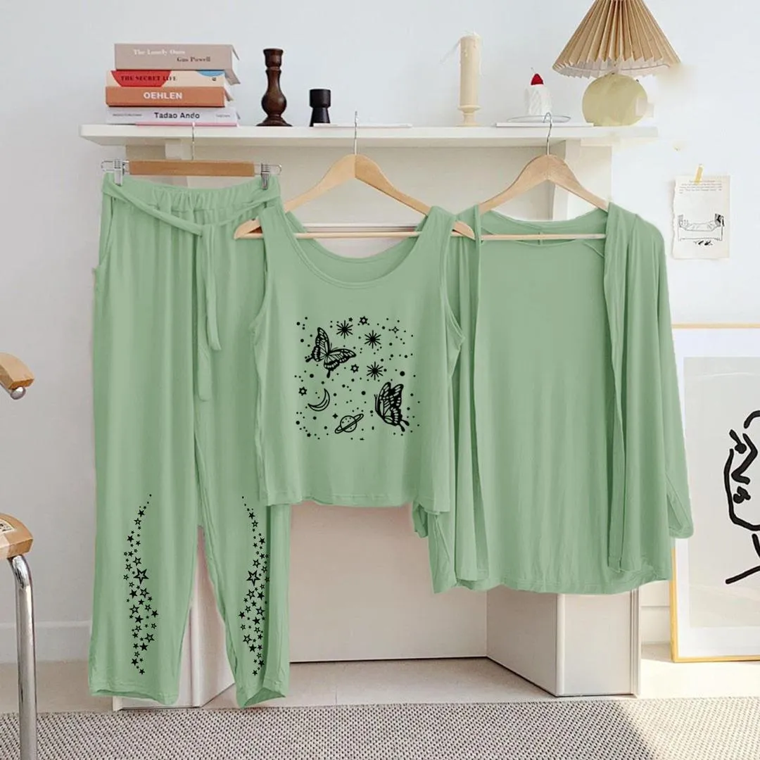 3 Pcs Women's Stitched Jersey Printed Night Suit