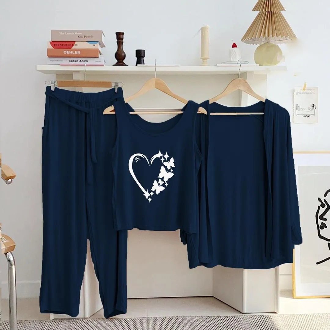 3 Pcs Women's Stitched Jersey Printed Night Suit