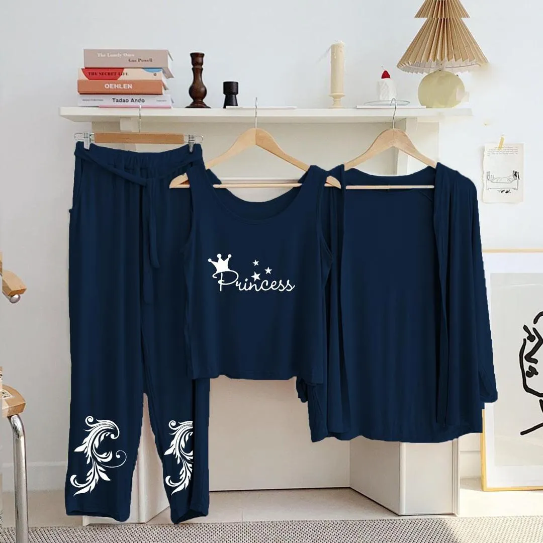 3 Pcs Women's Stitched Jersey Printed Night Suit