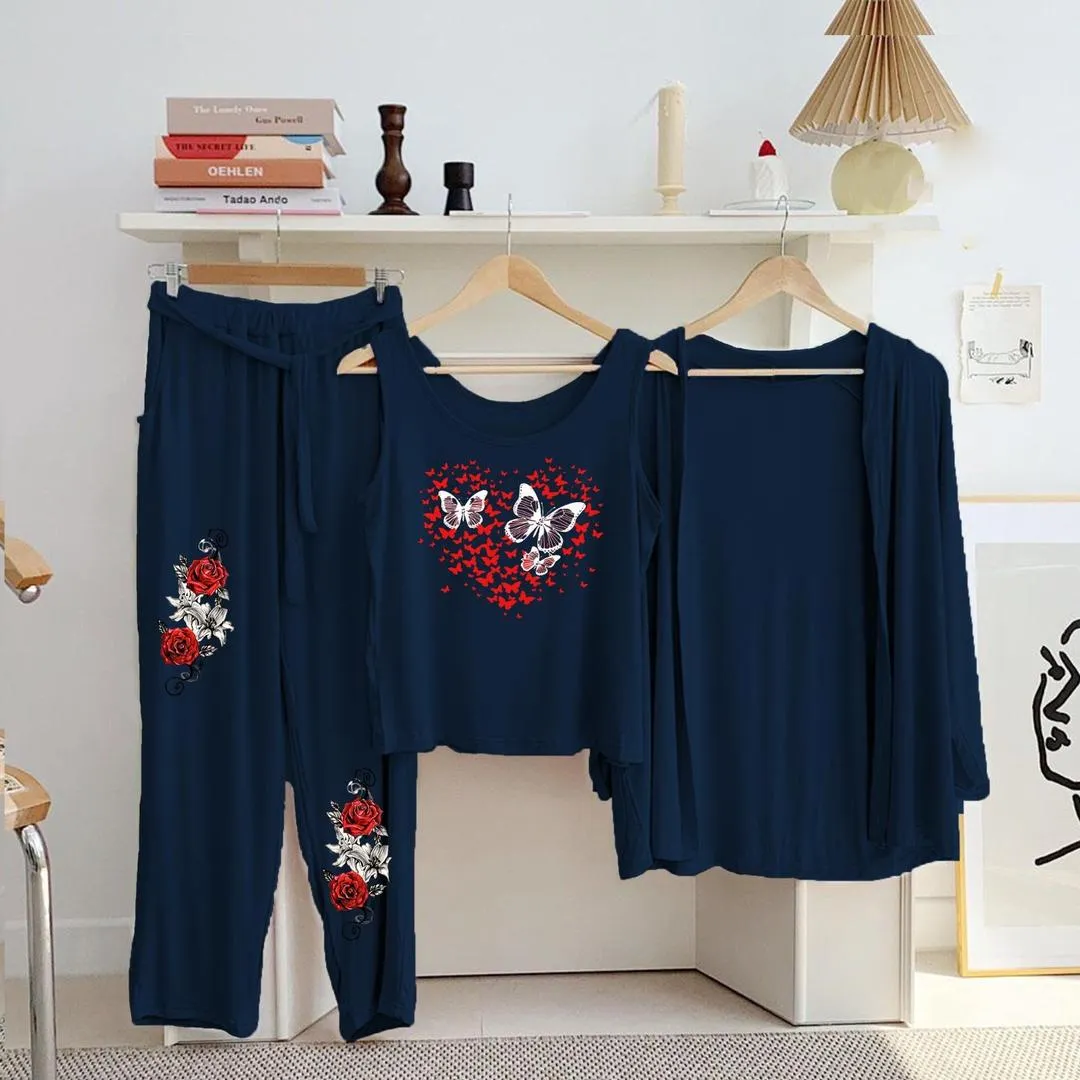 3 Pcs Women's Stitched Jersey Printed Night Suit