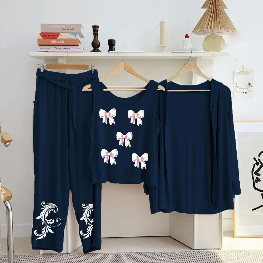 3 Pcs Women's Stitched Jersey Printed Night Suit