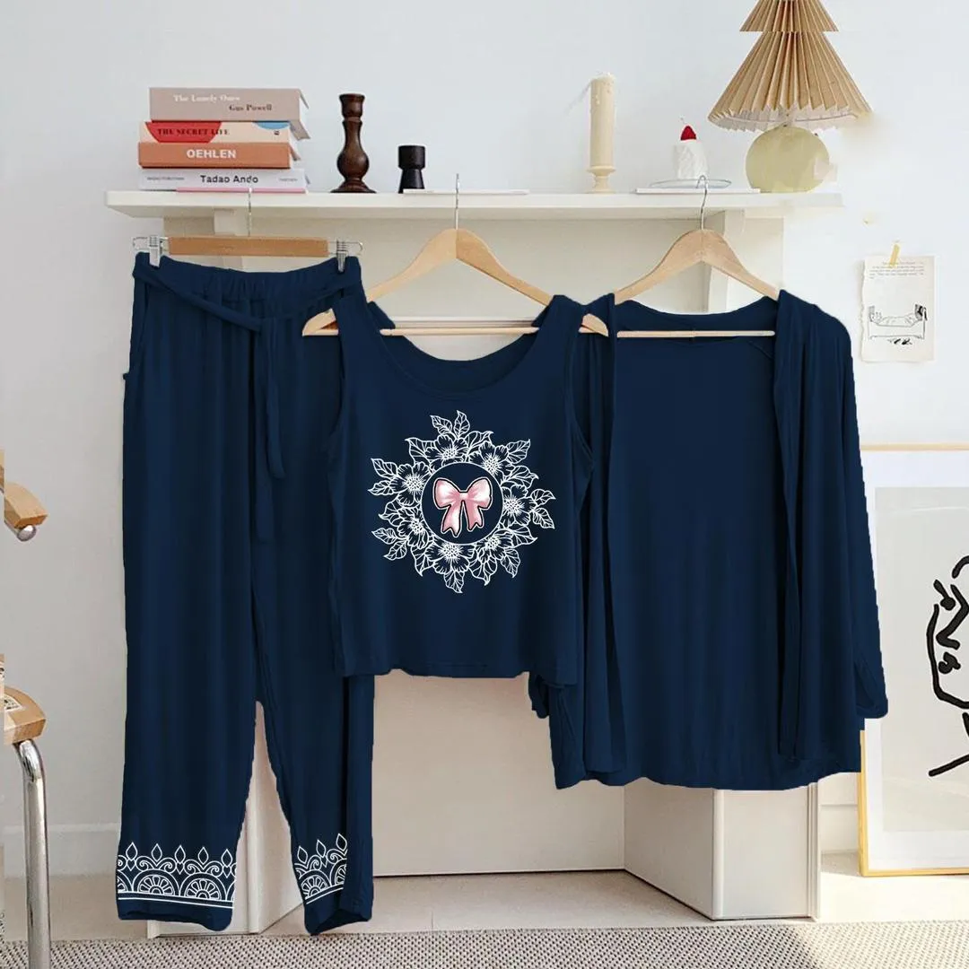 3 Pcs Women's Stitched Jersey Printed Night Suit