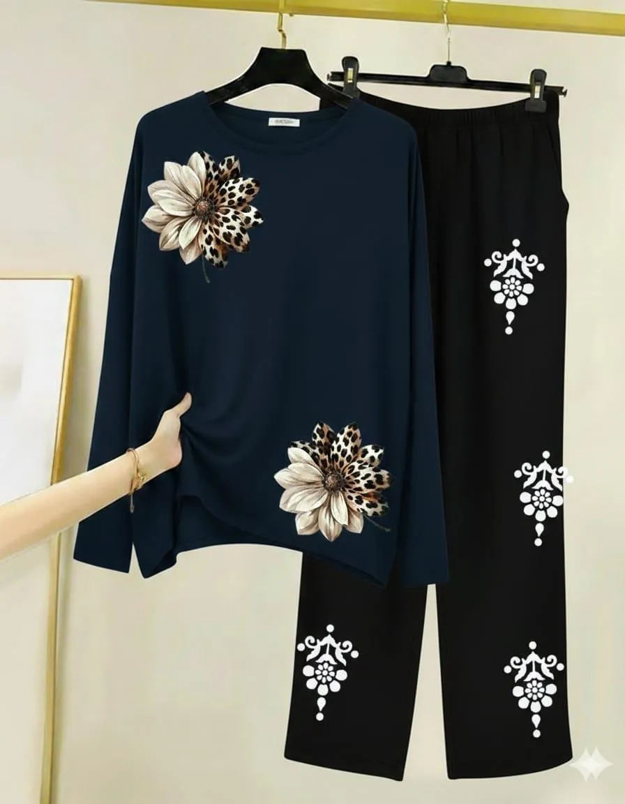 2 Pcs Women's Stitched Jersey Printed Night Suit