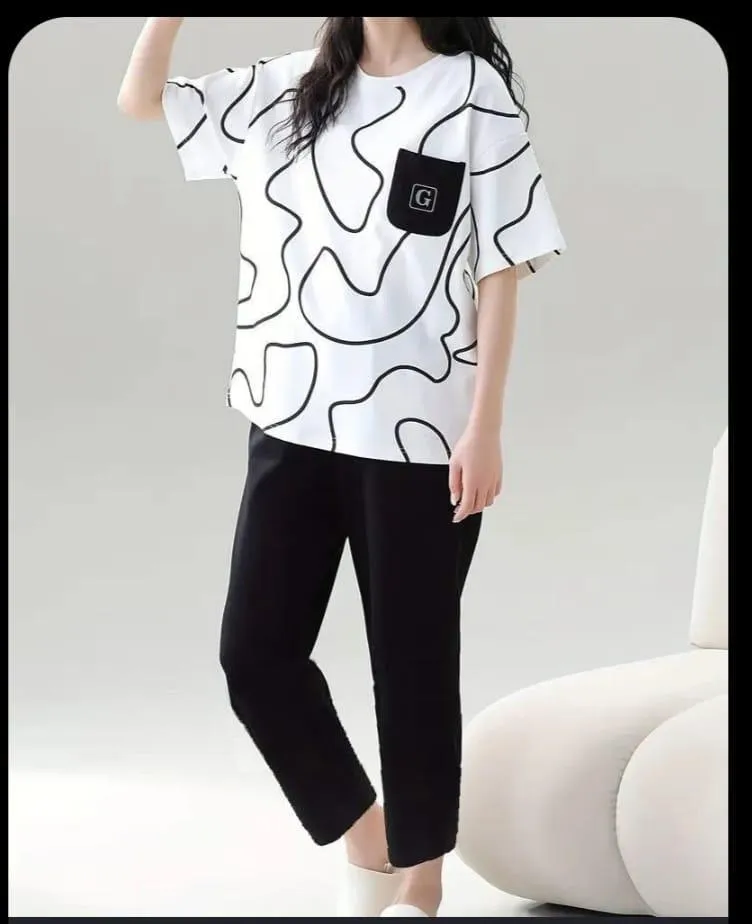 2 Pcs Women's Stitched Jersey Printed Night Suit