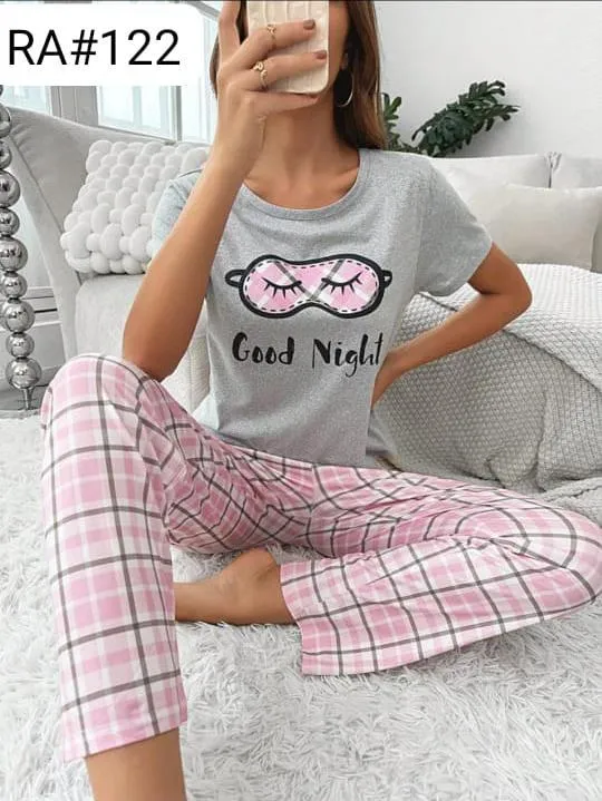 2 Pcs Women's Stitched Jersey Printed Night Suit