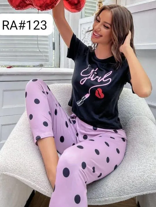 2 Pcs Women's Stitched Jersey Printed Night Suit