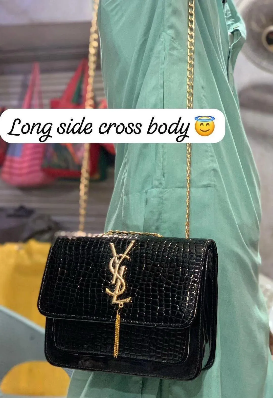 Black Croc Leather YSL Chain Shoulder Bag for Women