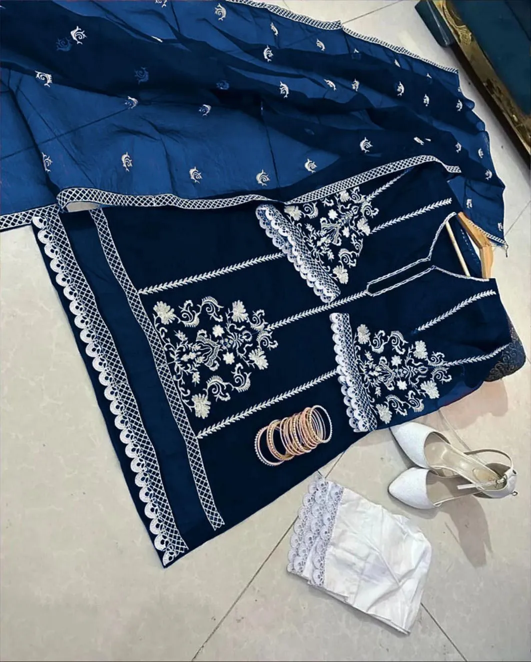 3 Pcs Women's Stitched Organza Embroidered Suit