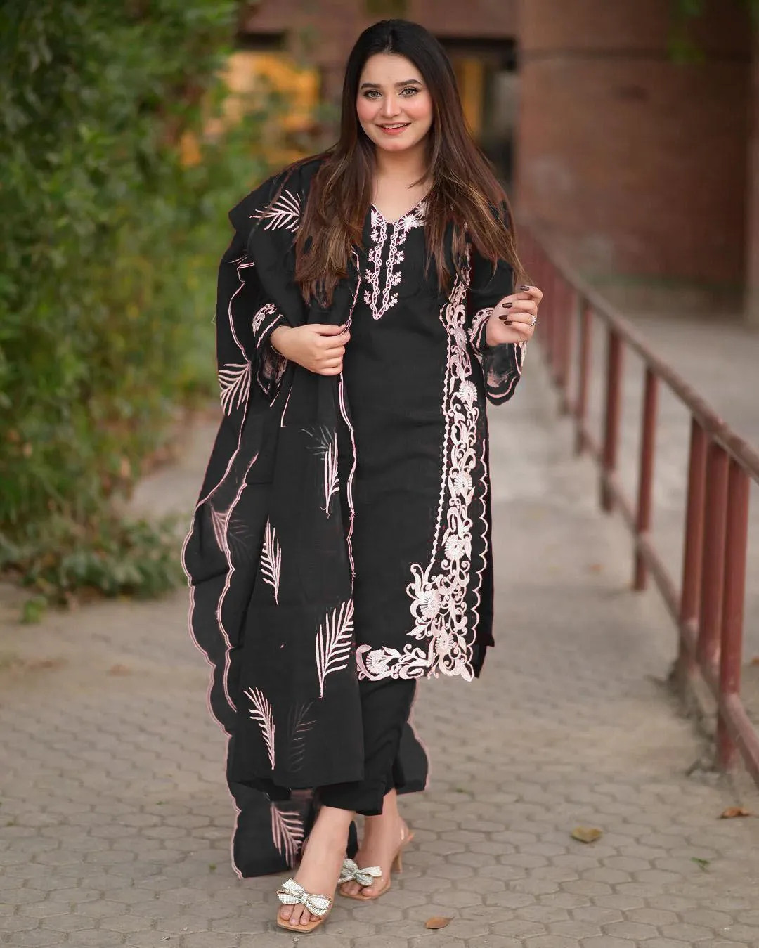 3 Pcs Women's Stitched Organza Embroidered Suit