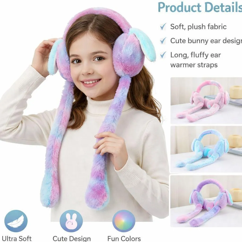 Multicolor Printed Canvas Rabbit Earmuffs 