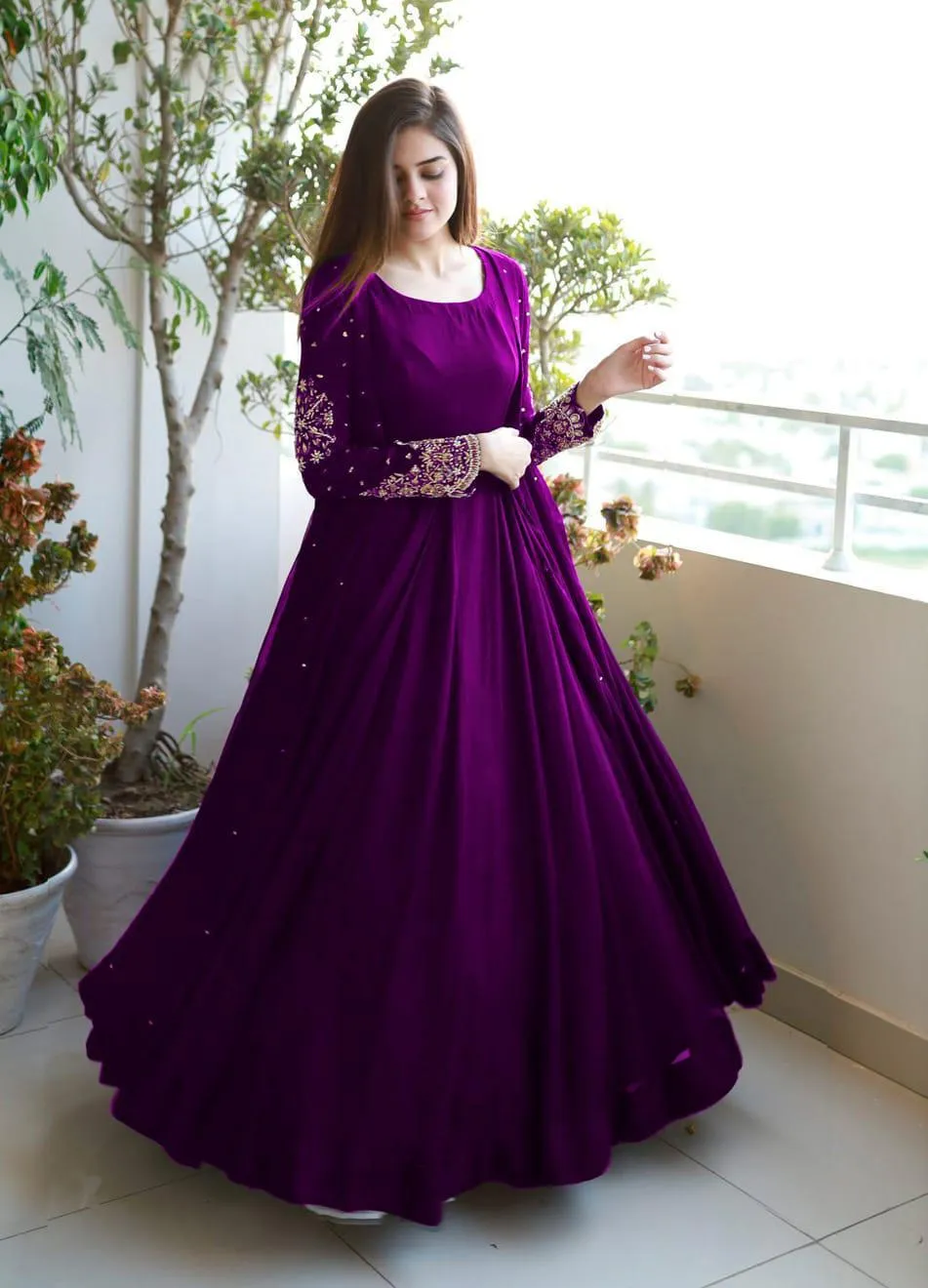 2 Pcs Women's Stitched Shamoz Silk Embroidered Maxi Suit