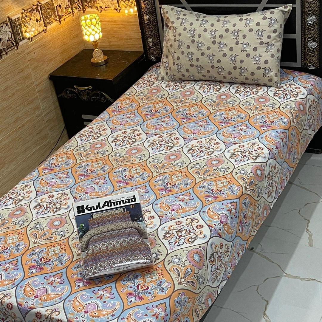 4 Pcs Cotton Salonica Printed Single Bedsheet