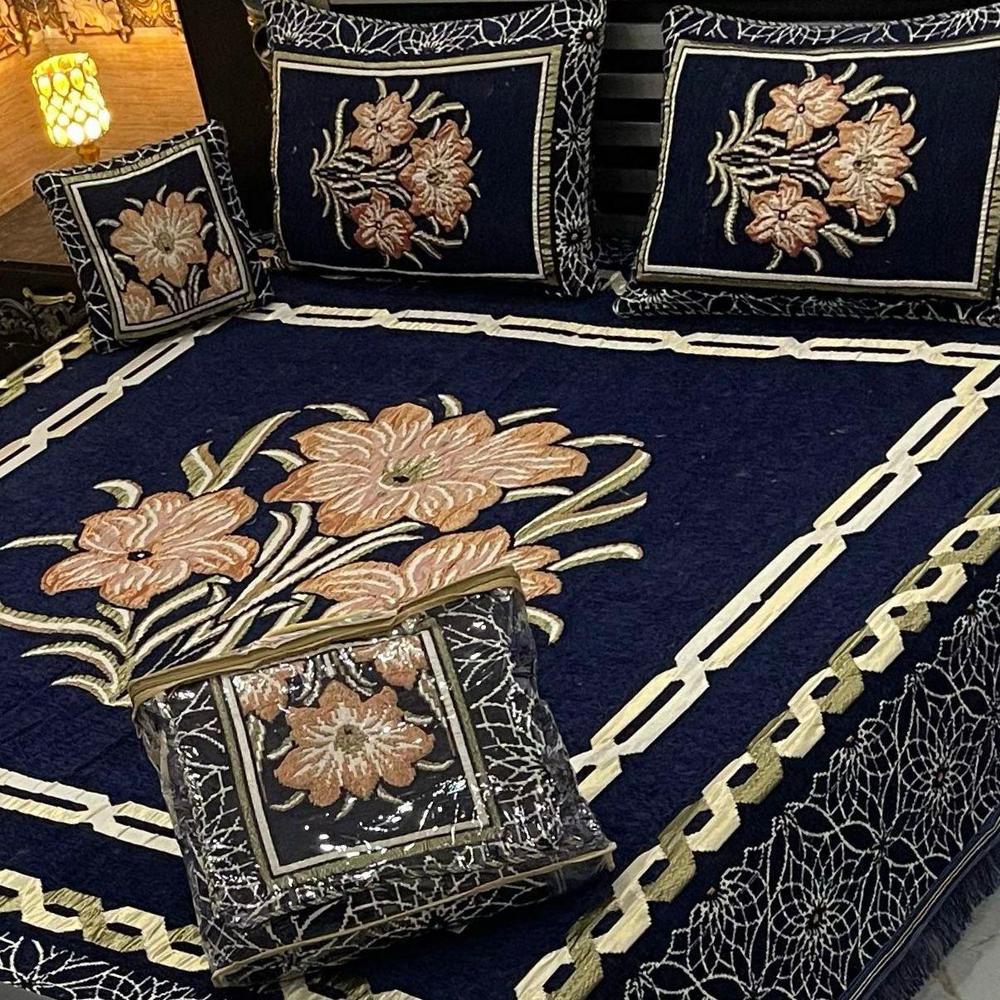 4 Pcs Velvet Jacquard Embroidered Double Bedsheet