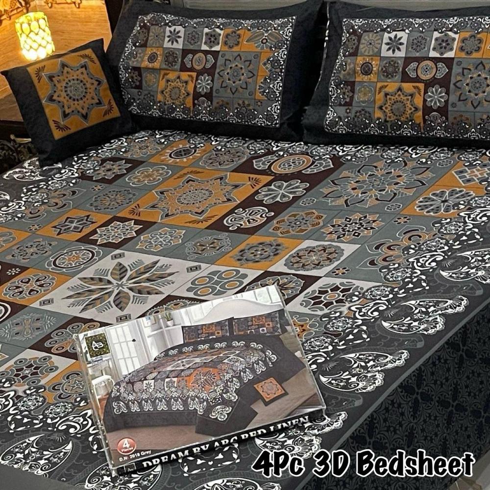 4 Pcs Crystal Cotton Printed Double Bedsheet