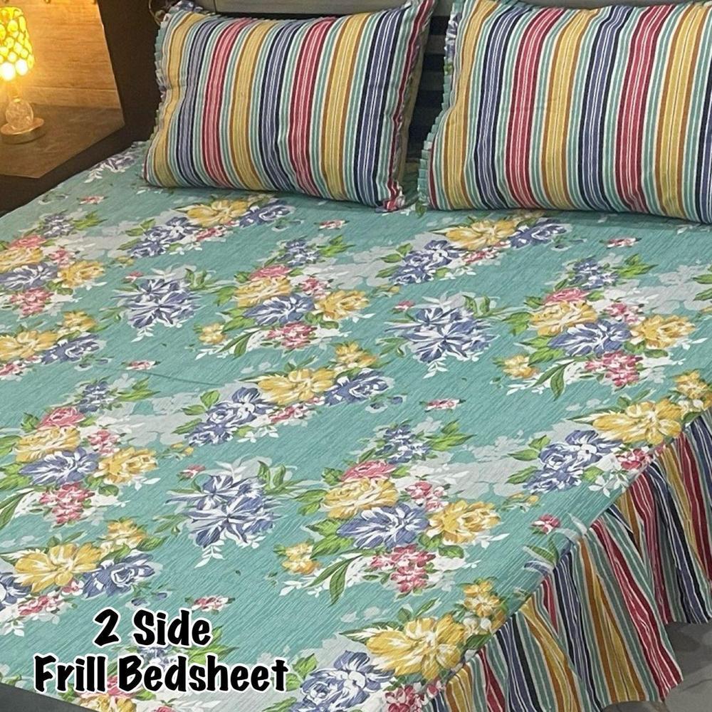 3 Pcs Cotton Salonica Frill Double Bedsheet